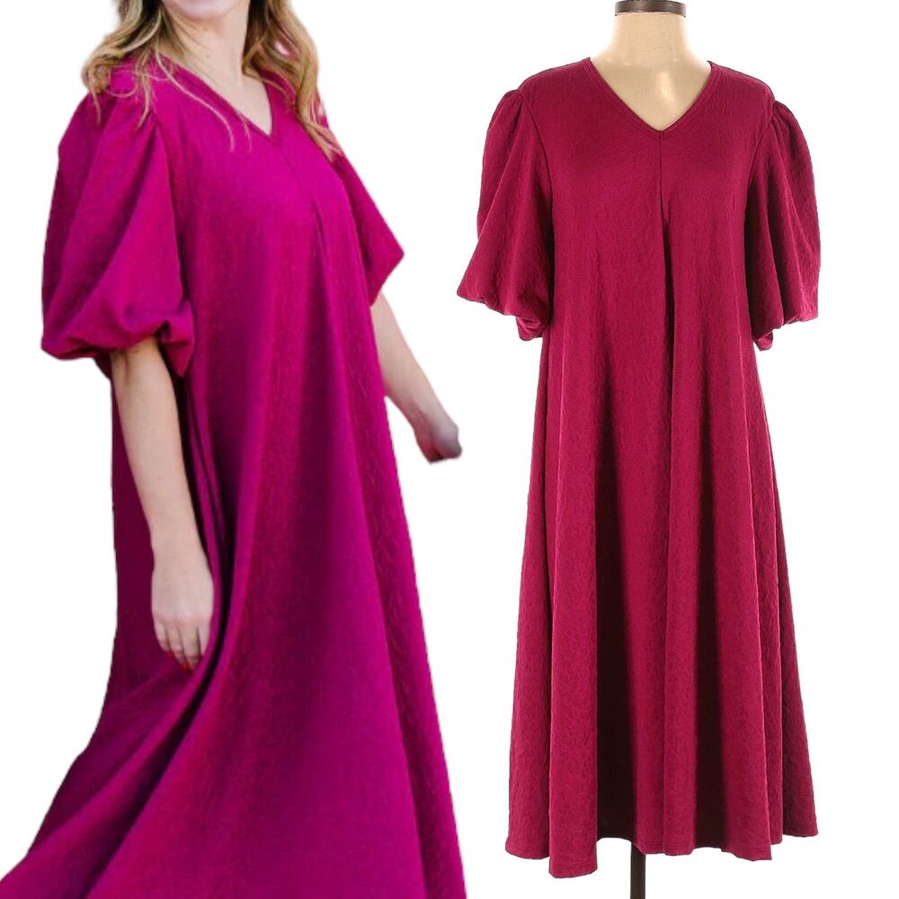 On Holiday Size M/L Dress Megan Magenta Pink Textured Jacquard Modest Valentines